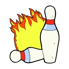 comic cartoon ten pin bowling sign