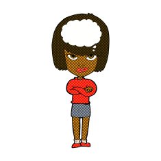 comic cartoon woman with folded arms imagining N2