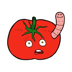 comic cartoon tomato with worm N3