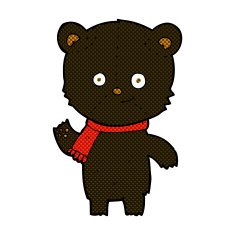 comic cartoon black bear waving N2