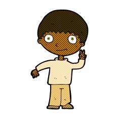 comic cartoon boy giving peace sign N2