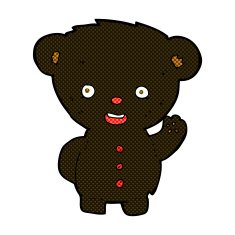 comic cartoon waving black bear cub N5