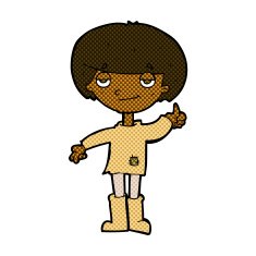 comic cartoon boy in poor clothing giving thumbs up symbol N2