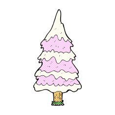 comic cartoon snowy pink tree
