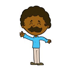 comic cartoon man with mustache waving N5