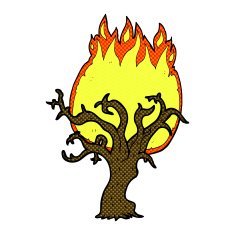 comic cartoon winter tree on fire