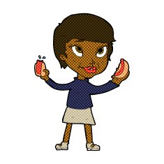 comic cartoon woman eating hotdogs N2