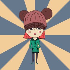 Cute cartoon teenage girl with big head in hat N2