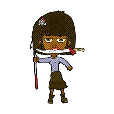 comic cartoon woman with knife and harpoon N2