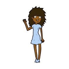 comic cartoon happy woman waving N2