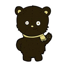 cute comic cartoon black bear waving