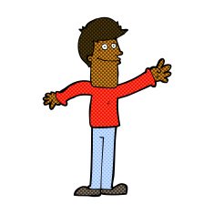 comic cartoon happy man waving N8