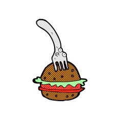 comic cartoon fork and burger