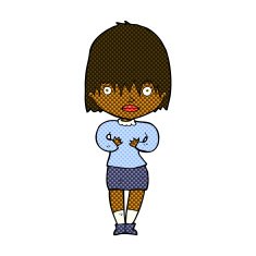 comic cartoon woman making Who Me? gesture N7