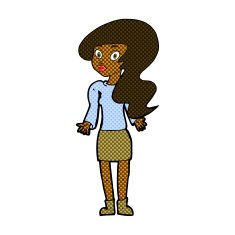 comic cartoon woman shrugging shoulders N86