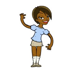 comic cartoon girl waving N4