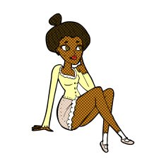 comic cartoon attractive woman sitting thinking N2