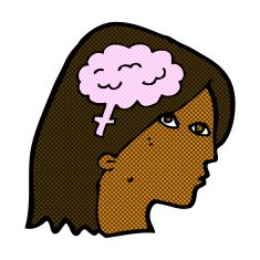 comic cartoon female head with brain symbol N4