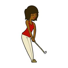 comic cartoon woman playing golf N4