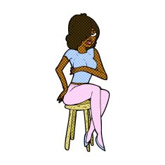 comic cartoon woman sitting on bar stool N3