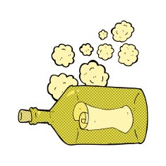 comic cartoon letter in bottle N2