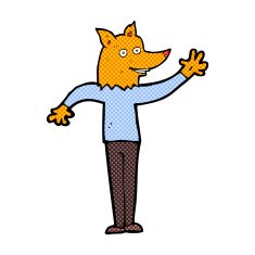 comic cartoon waving fox man
