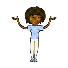 comic cartoon woman shrugging shoulders N95