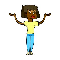 comic cartoon woman holding up hands N4