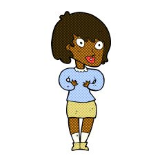 comic cartoon woman making Who Me? gesture N9