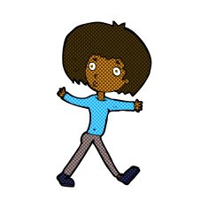 comic cartoon surprised man walking N2