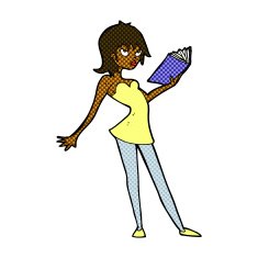 comic cartoon woman reading book N2