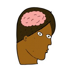 comic cartoon head with brain symbol N8