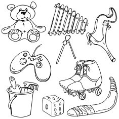 Toys collection in black and white N2