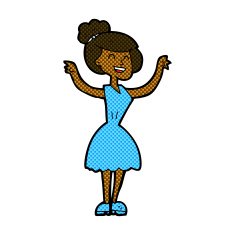 comic cartoon woman with raised arms N2