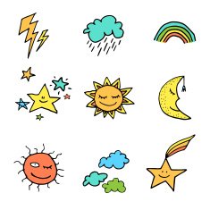 Doodle style weather icons set