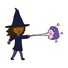 comic cartoon witch girl casting spell N2