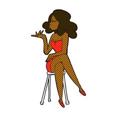 comic cartoon woman sitting on bar stool N4