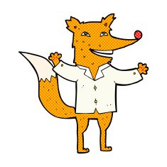 comic cartoon happy fox wearing shirt