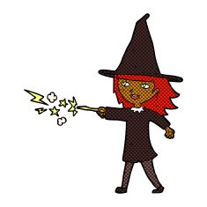 comic cartoon witch girl casting spell N3