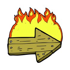 comic cartoon burning direction arrow