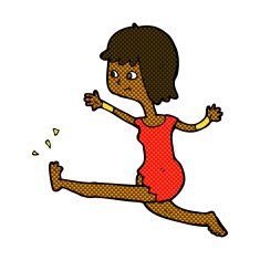 comic cartoon happy woman kicking N2