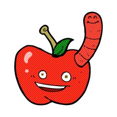 comic cartoon apple with worm N8
