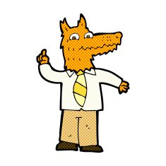comic cartoon business fox with idea