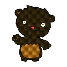comic cartoon waving black bear cub N9