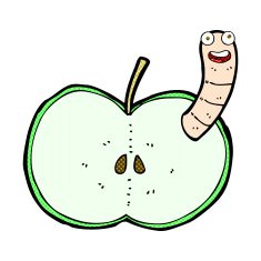 comic cartoon apple with worm N10