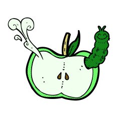 comic cartoon apple with bug N6