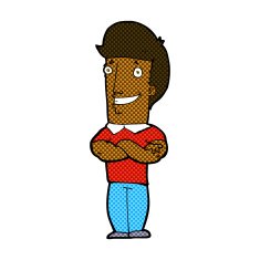 comic cartoon man with folded arms grinning N2