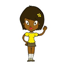 comic cartoon pretty girl waving N6
