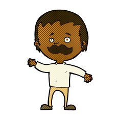 comic cartoon man with mustache waving N6