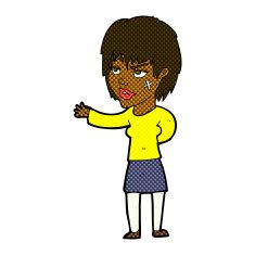 comic cartoon woman with sticking plaster on face N2